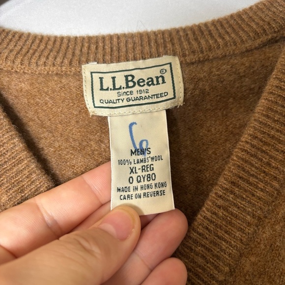 Vintage LL Bean Mens XL Brown 100% Lambs Wool Sleeveless Sweater Vest - Picture 3 of 5